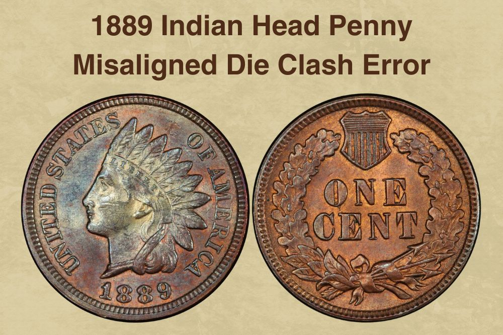 1889 Indian Head Penny Misaligned Die Clash Error
