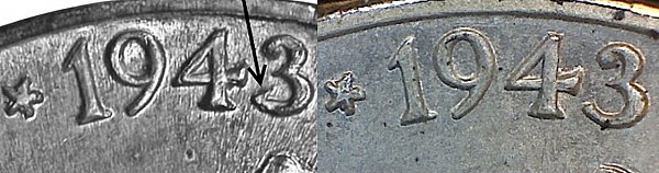 1943-P Jefferson Fish Hook Nickel Error