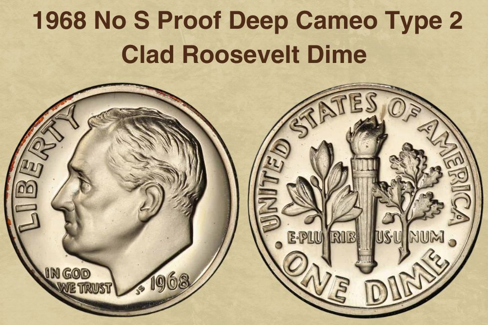 1968 No S Proof Deep Cameo Type 2 Clad Roosevelt Dime