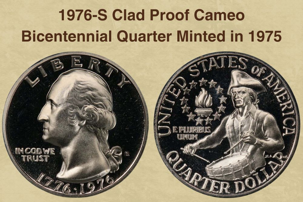 1976-S Clad Proof Cameo Bicentennial Quarter Minted in 1975