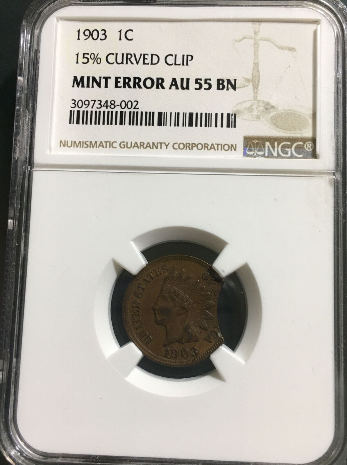1903 Indian Head Penny Curved Clip