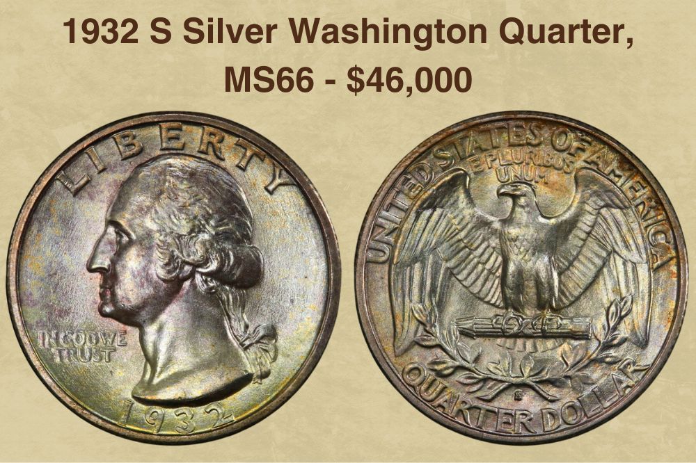 1932 S Silver Washington Quarter, MS66  - $46,000