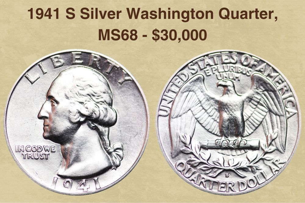 1941 S Silver Washington Quarter, MS68  - $30,000