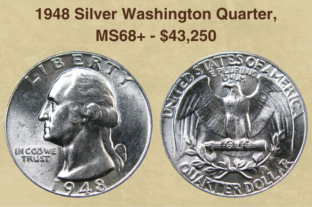 1948 Silver Washington Quarter, MS68+  - $43,250