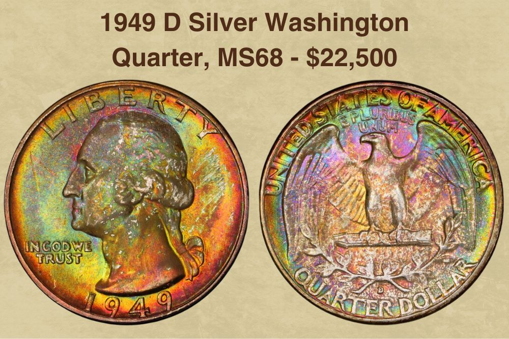 1949 D Silver Washington Quarter, MS68  - $22,500